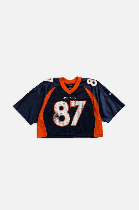 Rework Crop Denver Broncos NFL Jersey - M Colorblock Hoodie Sweatshirt