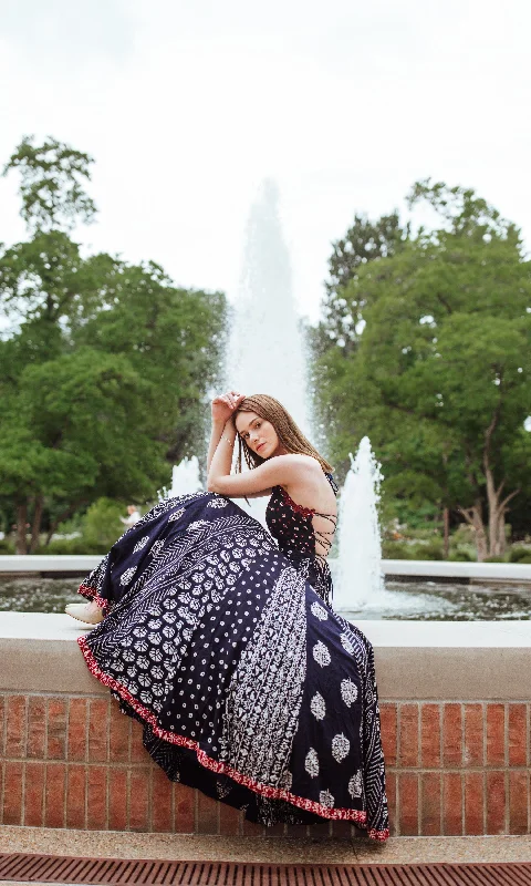 Aqua Printed Gown with Mirror and Resham Embroidery on Torso Floral Lace Robe