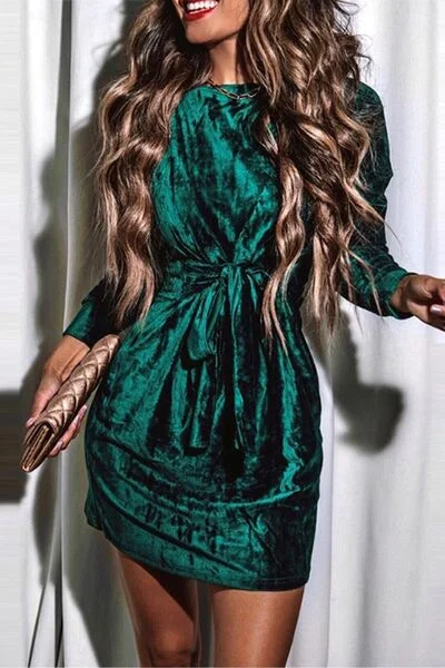 Tied Round Neck Long Sleeve Dress Spa Luxury Robe