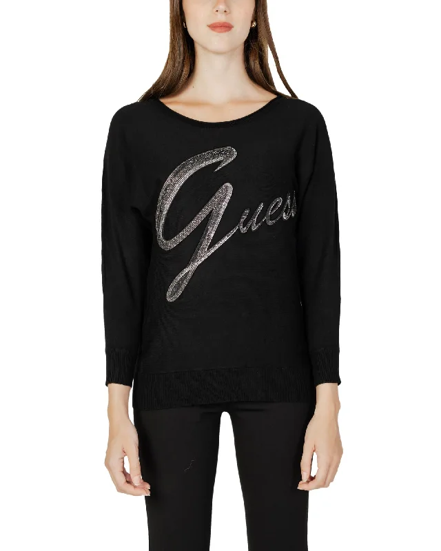 Guess  Women's Long Sleeve Knit Sweater with Sparkly  Logo - Black Classic sweaters