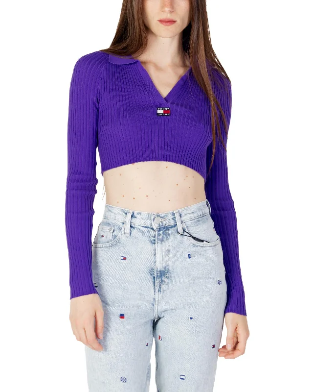 Tommy Hilfiger Jeans Tommy Hilfiger Ribbed Knit Crop Top Purple Alpaca wool sweaters