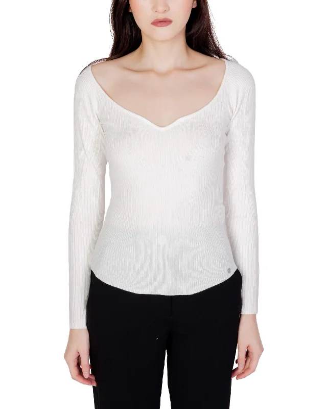 Guess  Women's Ribbed Knit Top White Trendy oversized sweaters