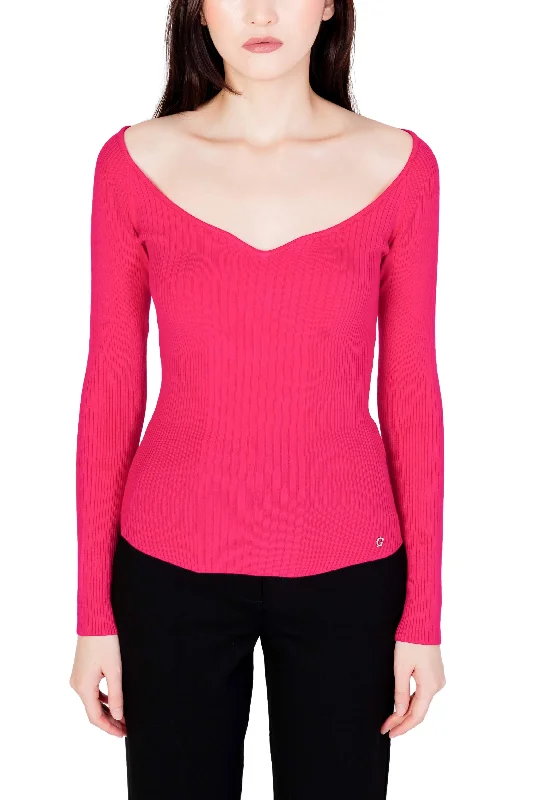 Guess  Women's Ribbed Knit Top Pink Best sweaters for cold weather