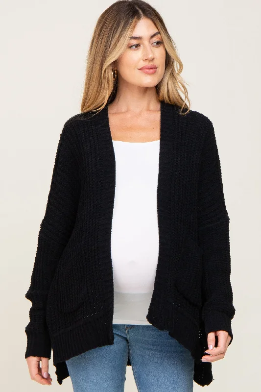 Black Chunky Knit Oversized Maternity Cardigan Best sweaters for travel