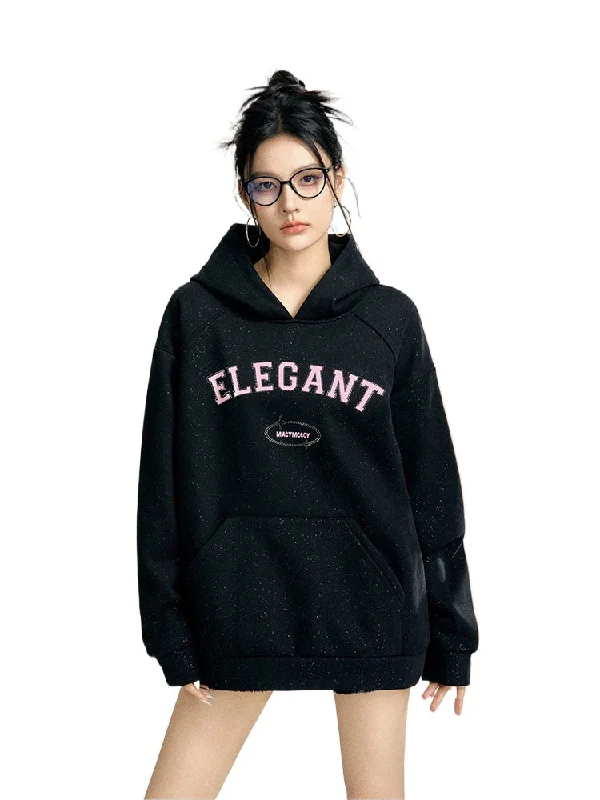 Black & Gray Sequined Fleece-lined Hoodie V-neck sweaters