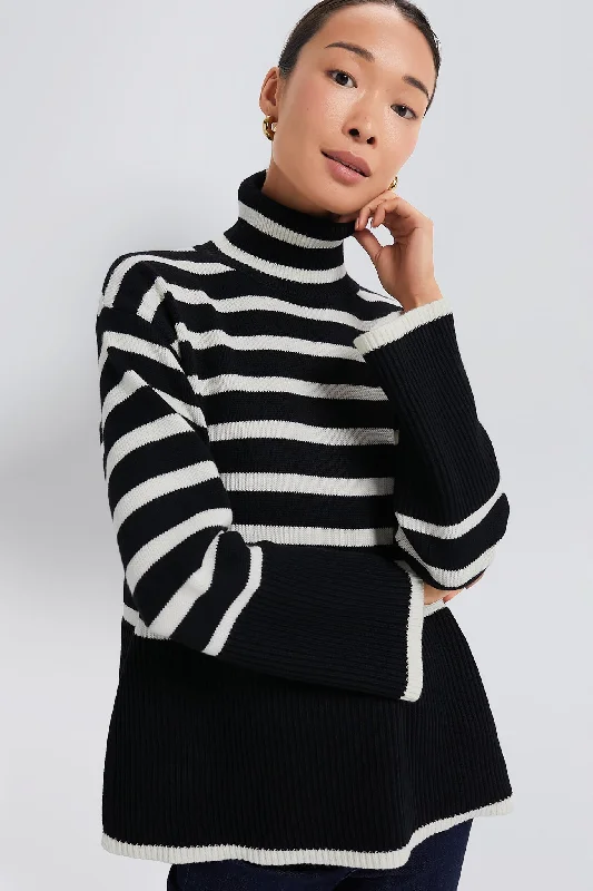 Black Striped Turtleneck Sweater Elegant sweaters