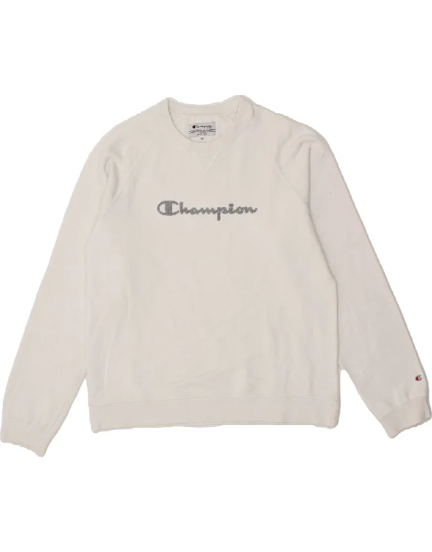 CHAMPION Womens Graphic Sweatshirt Jumper UK 14 Medium White Cotton Women's sweaters