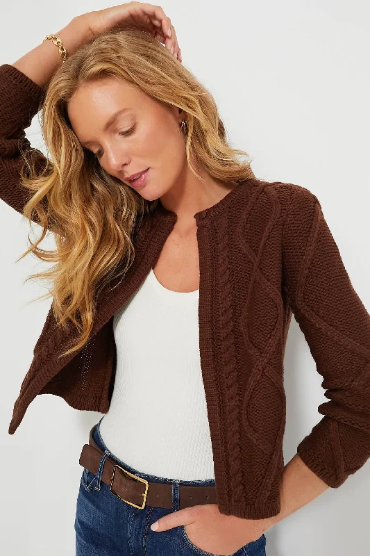 Chocolate Cable Knit Collins Cardigan Lightweight sweaters for spring