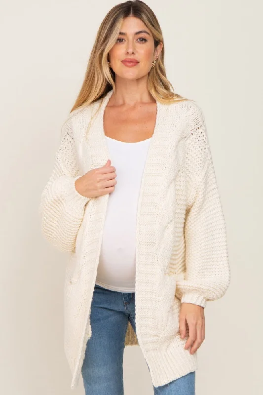 Cream Cable Knit Front Pocket Maternity Cardigan Comfortable sweaters for all seasons