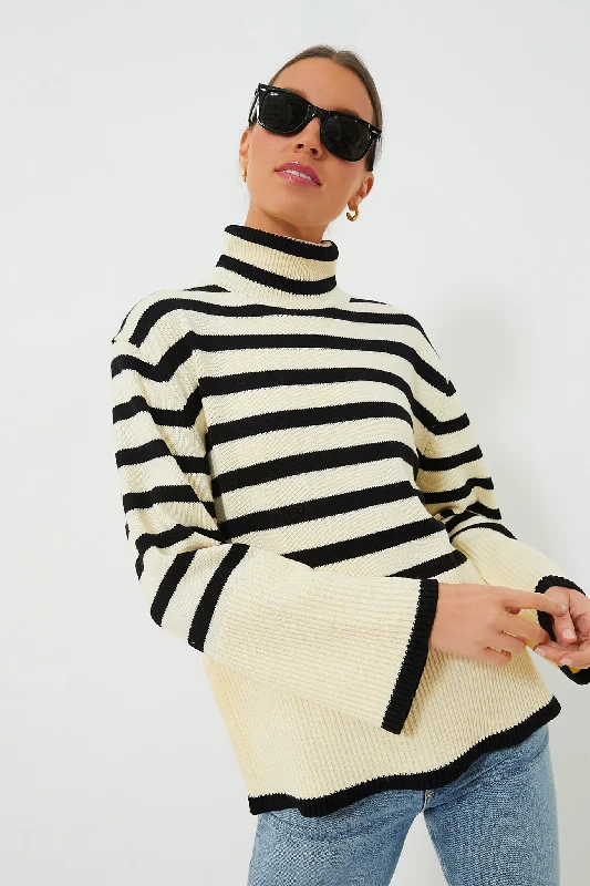 Cream Striped Turtleneck Sweater Women's sweaters