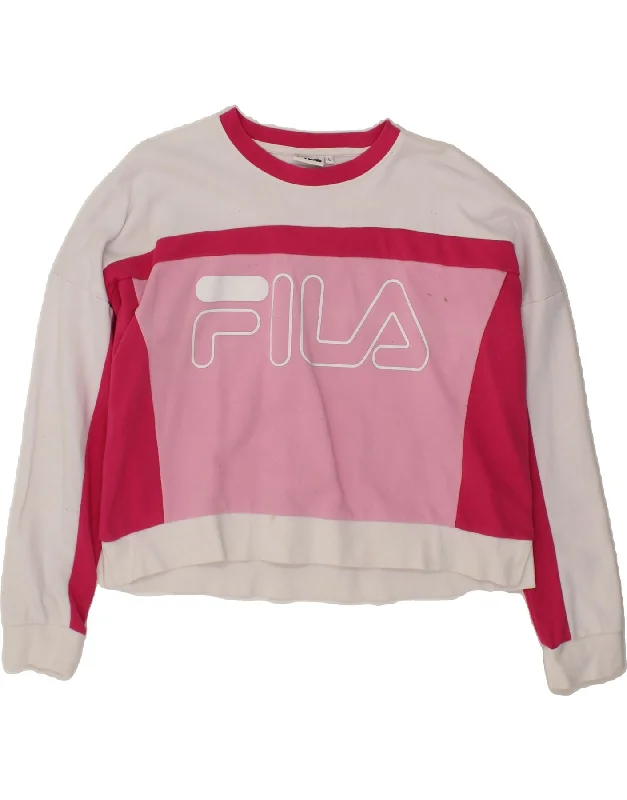 FILA Womens Graphic Crop Sweatshirt Jumper UK 16 Large Pink Colourblock North Face sweaters