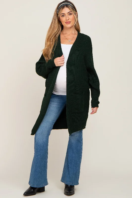 Forest Green Pocketed Knit Maternity Cardigan Best value sweaters