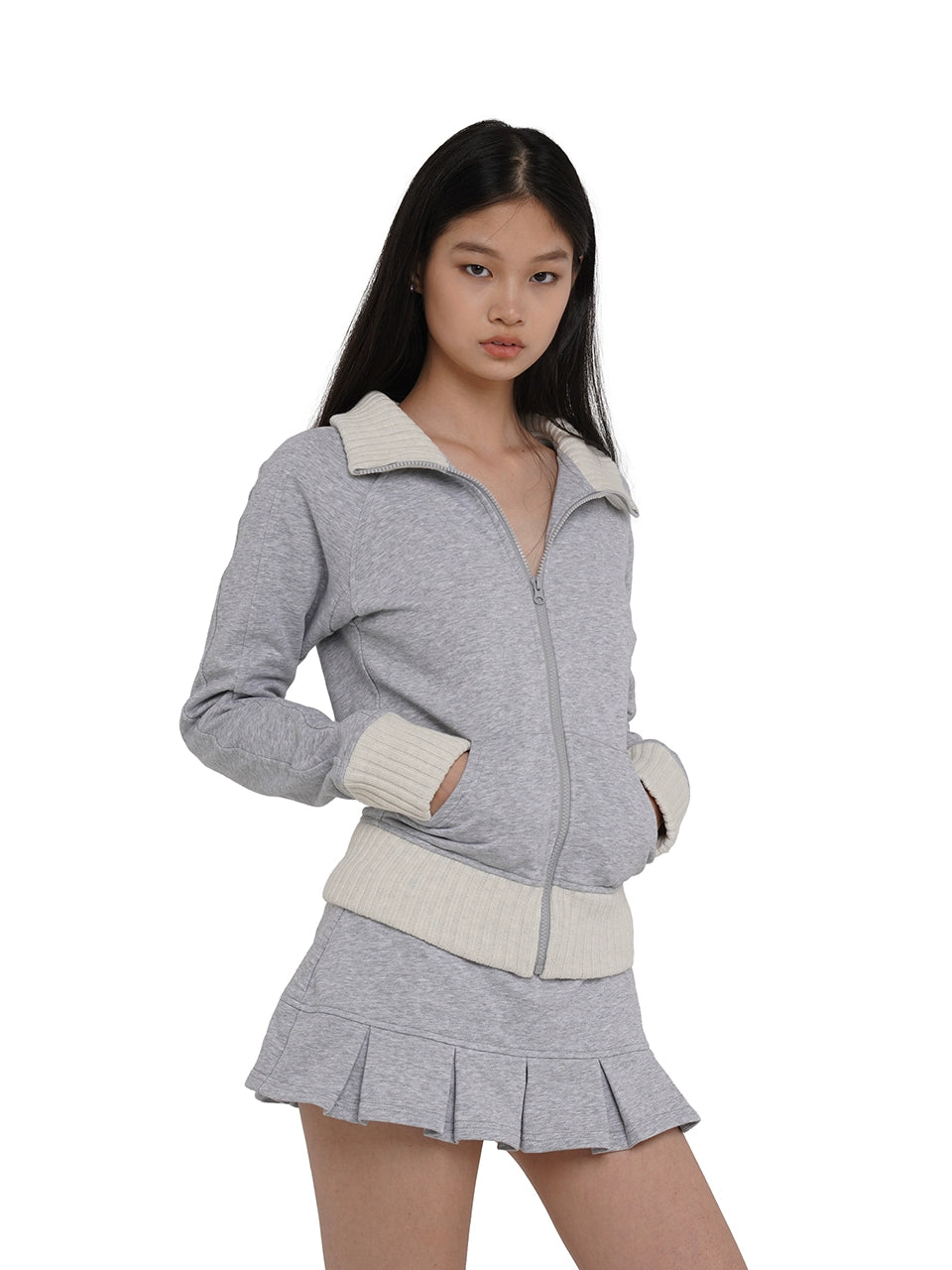 Gray Patchwork Zip-Up Cardigan Edgy sweaters