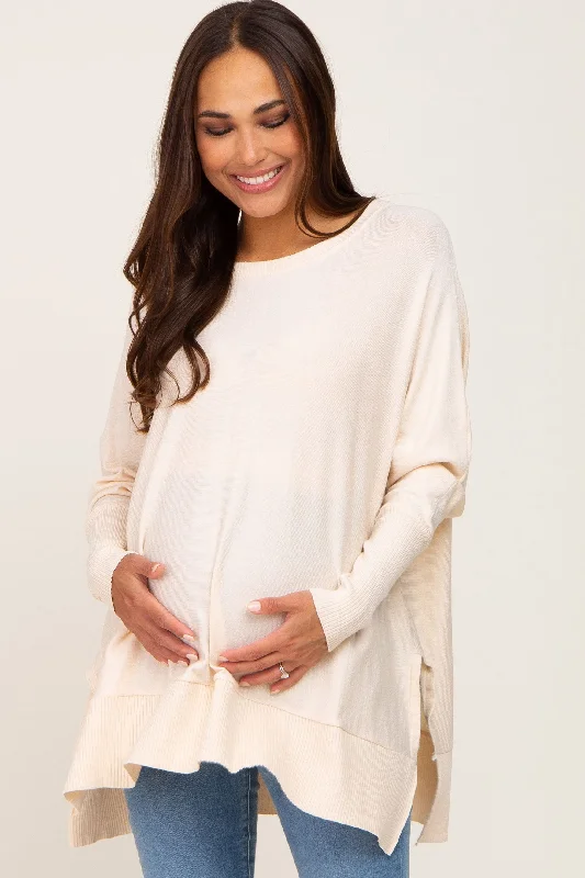 Ivory Dolman Sleeve Side Slit Maternity Sweater Silk-blend sweaters