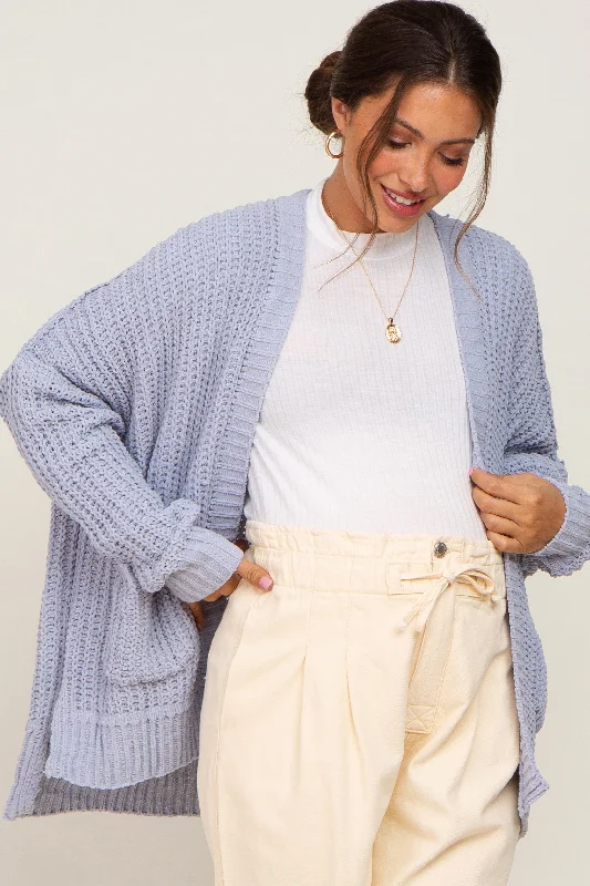 Light Blue Chunky Knit Oversized Maternity Cardigan Mohair sweaters