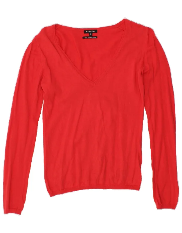 MASSIMO DUTTI Womens V-Neck Jumper Sweater UK 10 Small Red Chunky knit sweaters