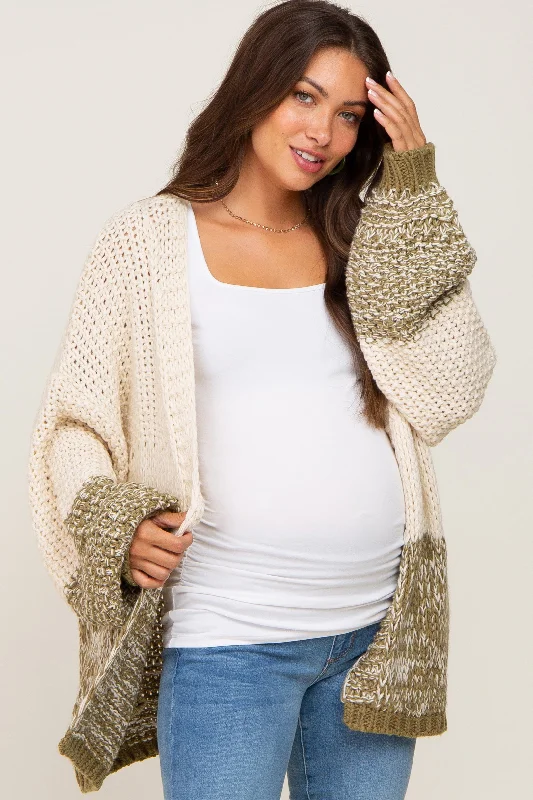 Olive Open Knit Color Block Maternity Cardigan Fall sweaters