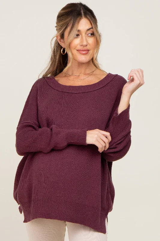 Plum Exposed Seam Side Slit Maternity Sweater Affordable sweaters