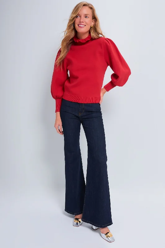 Red Ruffle Collar Raley Sweater Cardigan sweaters