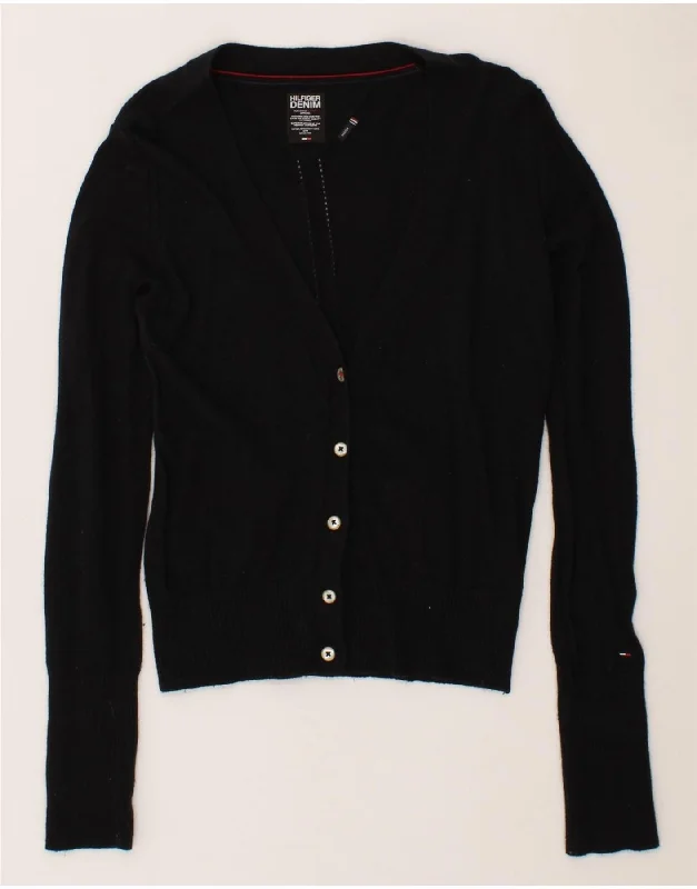 TOMMY HILFIGER Womens Cardigan Sweater UK 12 Medium Black Cotton Warm sweaters