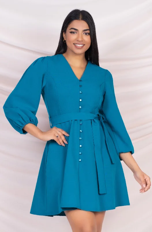 Blue Puff Sleeve Mini Dress Anniversary mini dresses