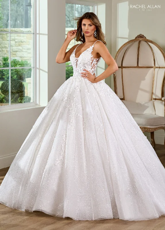 Applique Sleeveless Wedding Gown by Rachel Allan RB6151 Simple Satin Gown