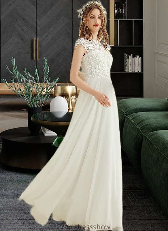 Destiny A-Line Floor-Length Chiffon Lace Wedding Dress STKP0013687 Lace Sleeveless Dress