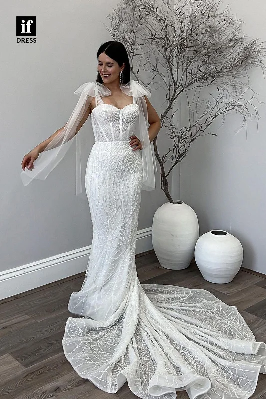 71042 - Charming Sweetheart Beads Mermaid Boho Wedding Dress Ball Gown Wedding