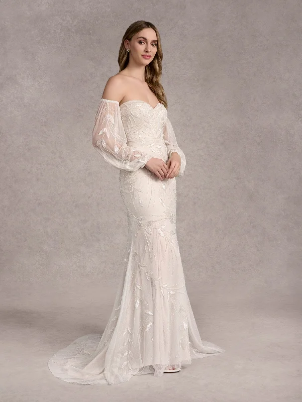 Fitted Puff Sleeve Bridal Gown by Adrianna Papell 40412L Mermaid Lace Gown