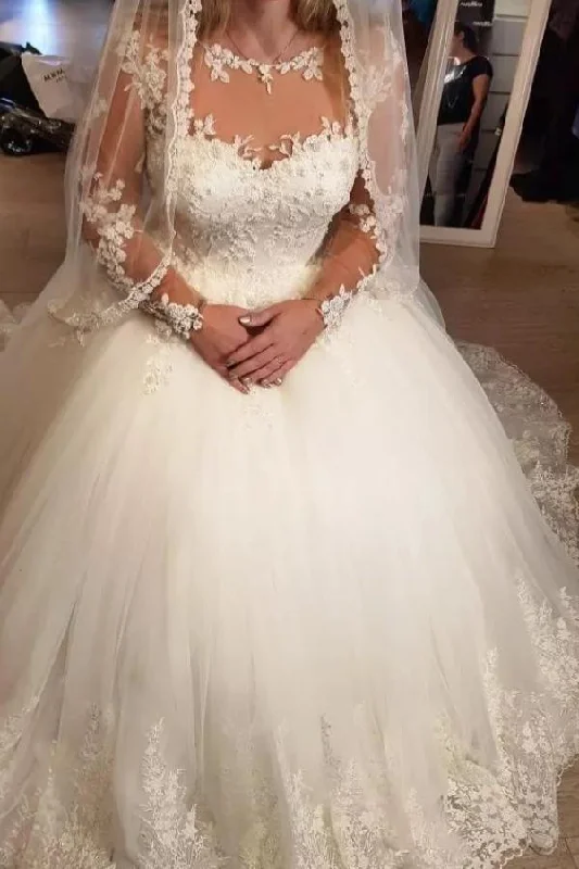 Long Sleeves A-Line Sweetheart Tulle Wedding Dress With Sleeves Vintage Style Dress