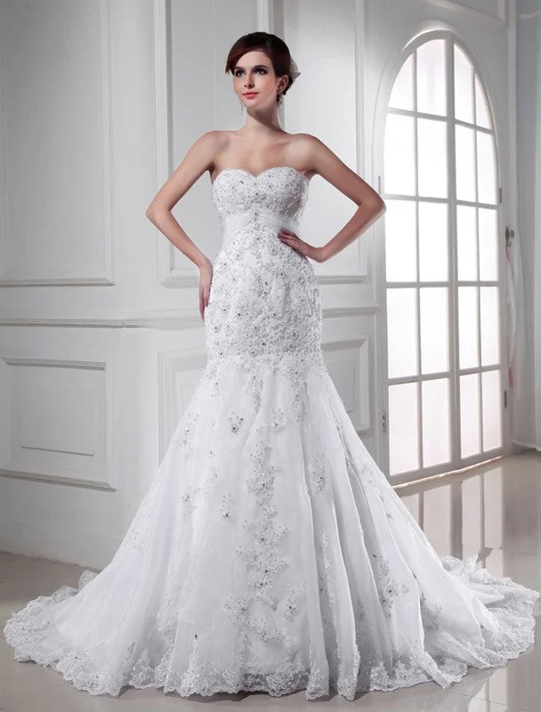 Trumpet/Mermaid Beading Sweetheart Sleeveless Applique Organza Wedding Dresses TPP0006587 Sleeveless Wedding Dress