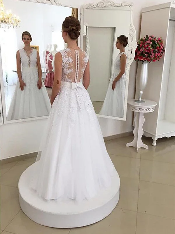 Trumpet/Mermaid Sleeveless Lace Scoop Floor-Length Wedding Dresses TPP0006625 Long Sleeve Gown