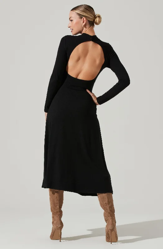 Delancy Open Back Long Sleeve Midi Dress Fashion Nova midi dresses