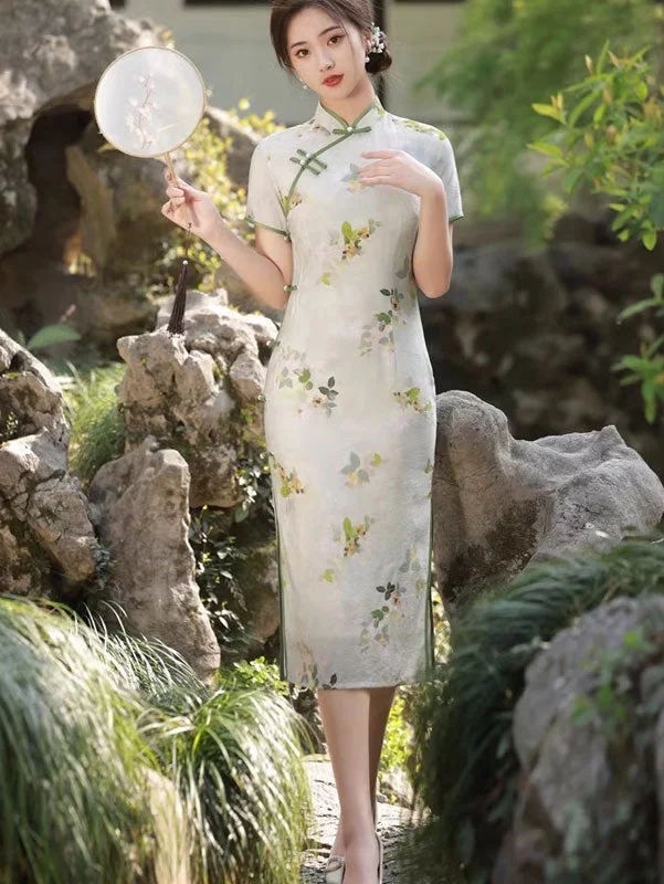 Floral Ramie Midi Cheongsam Qipao Dress Best midi dresses for formal events