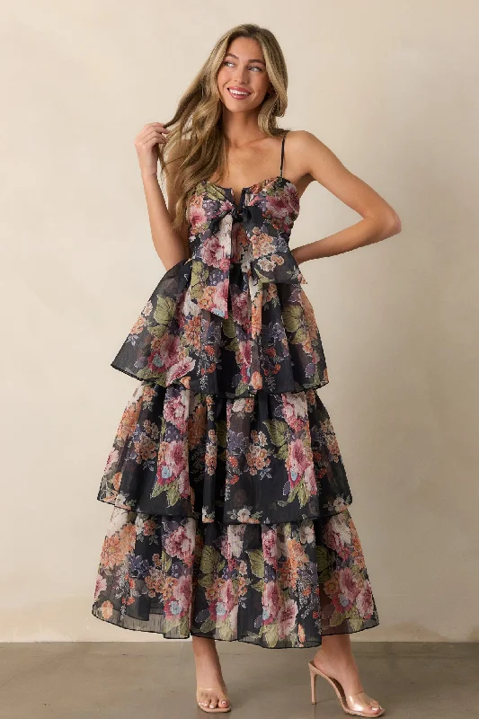 Wishing You Well Navy Floral Tiered Midi Dress Flattering midi dresses for all body types