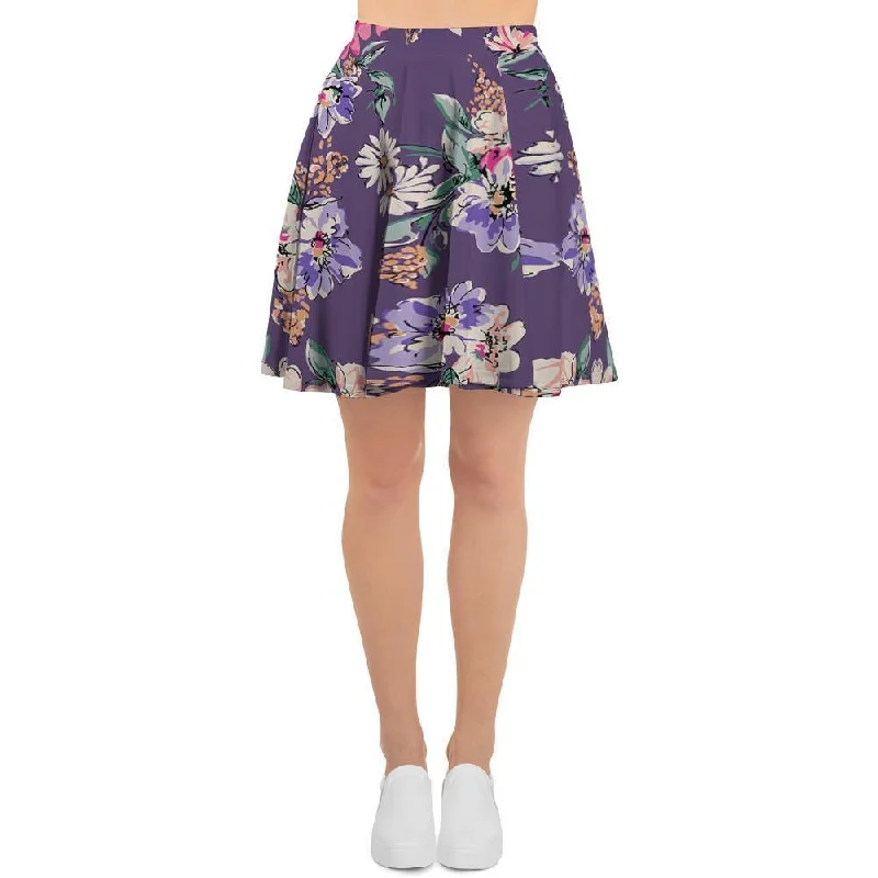 Purple Floral Print Women's Skirt Lightweight unclassified skirts