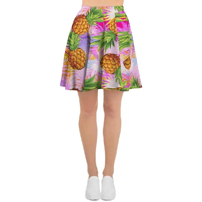 Purple Neon Pineapple Hawaiian Print Women's Skirt Pleated unclassified skirts