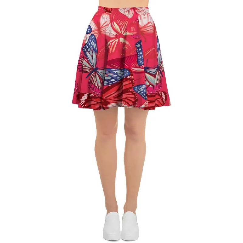 Red and Blue Butterfly Print Women's Skirt Knitted unclassified skirts