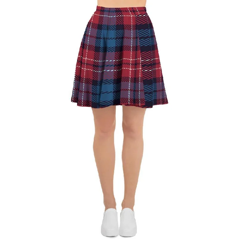 Red And Blue Plaid Tartan Women's Skirt Silk unclassified skirts