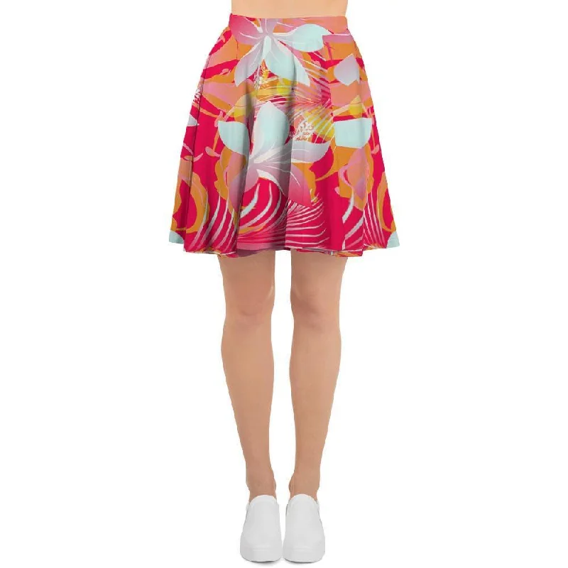 Red And Orange Hibiscus Hawaiian Print Women's Skirt Mermaid unclassified skirts