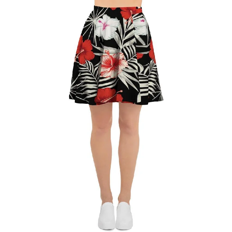 Red And White Hibiscus Flowers Hawaiian Print Women's Skirt Affordable unclassified skirts