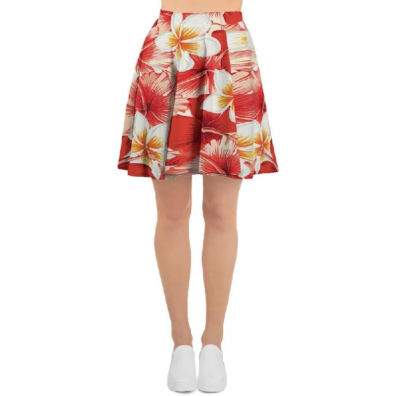 Red And White Hibiscus Hawaiian Print Women's Skirt Festival unclassified skirts