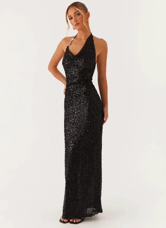 After Tonight Sequin Cowl Neck Maxi Dress - Black H&M maxi dresses