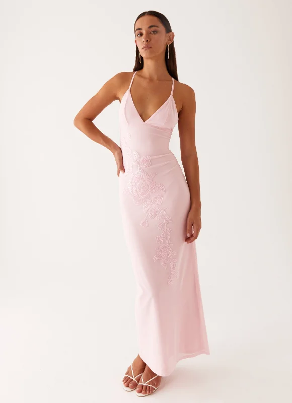 Beki Beaded Mesh Maxi Dress - Pink Boho maxi dresses