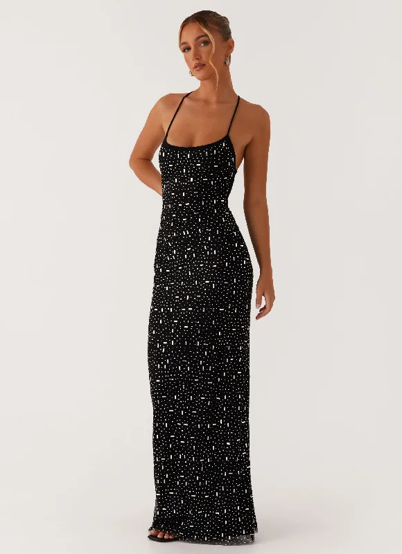 Cressida Rhinestone Mesh Maxi Dress - Black Red carpet maxi dresses