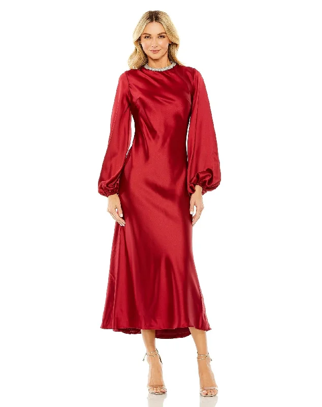 Mac Duggal 27350 Long Sleeve Satin Tea Length Dress ASOS maxi dresses