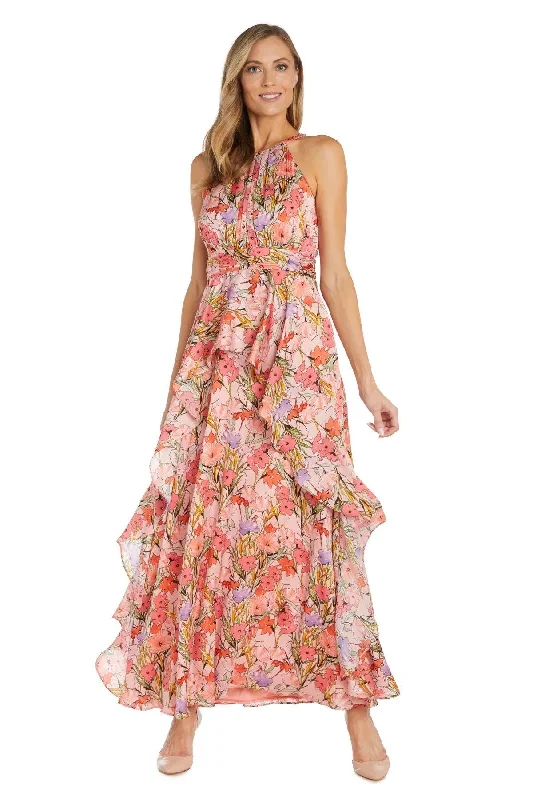 R&M Richards 1118 Long Halter Floral Ruffle Maxi Dress Fashion-forward maxi dresses