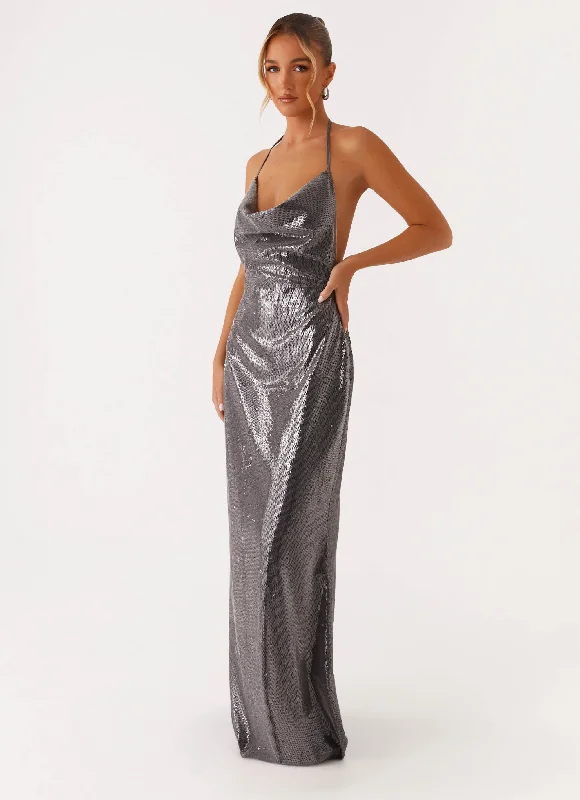 Sleek Love Sequin Maxi Dress - Silver Sequin Chiffon maxi dresses