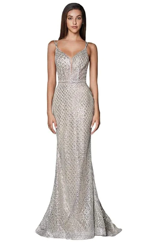 Cinderella Divine - Glitter Print Plunging V-Neck Gown U102 - 1 pc Rose Gold In Size 6 and 1 pc Silver/Nude In Size 10 Available Cotton party dresses