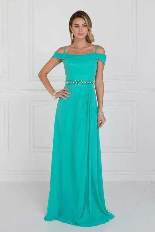 Elizabeth K - GL1522 Draped Cowl Back A-Line Chiffon Gown Boohoo party dresses